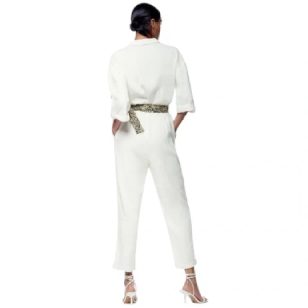 ZARA | Women’s Linen Blend Oyster White Jumpsuit Size M